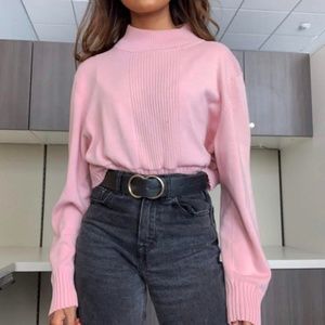 Upcycled half ribbed cropped baby pink sweater top